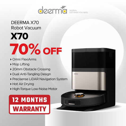 Deerma X70 Smart Vacuum Robot | Dual Brushes | 13000Pa Suction | All-in-One Base | 75°C Hot Air Dry Function