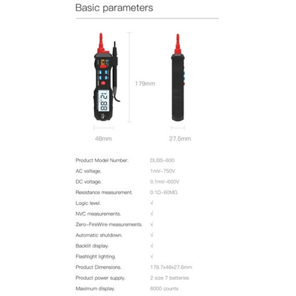 DUKA LCD Digital Multimeter Pen Esr Meter Testers Automotive Sound Light Alarm Detection Tester Meter High Precision