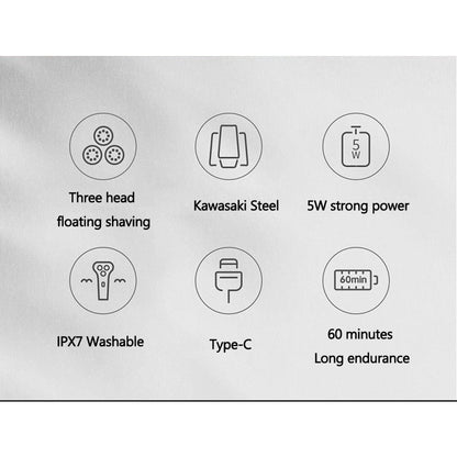 Showsee F303-BK Electric Shaver Men Dry Wet Shaver Floating Blade Razor IPX7 Waterproof Type-C Charging Beard Shaving