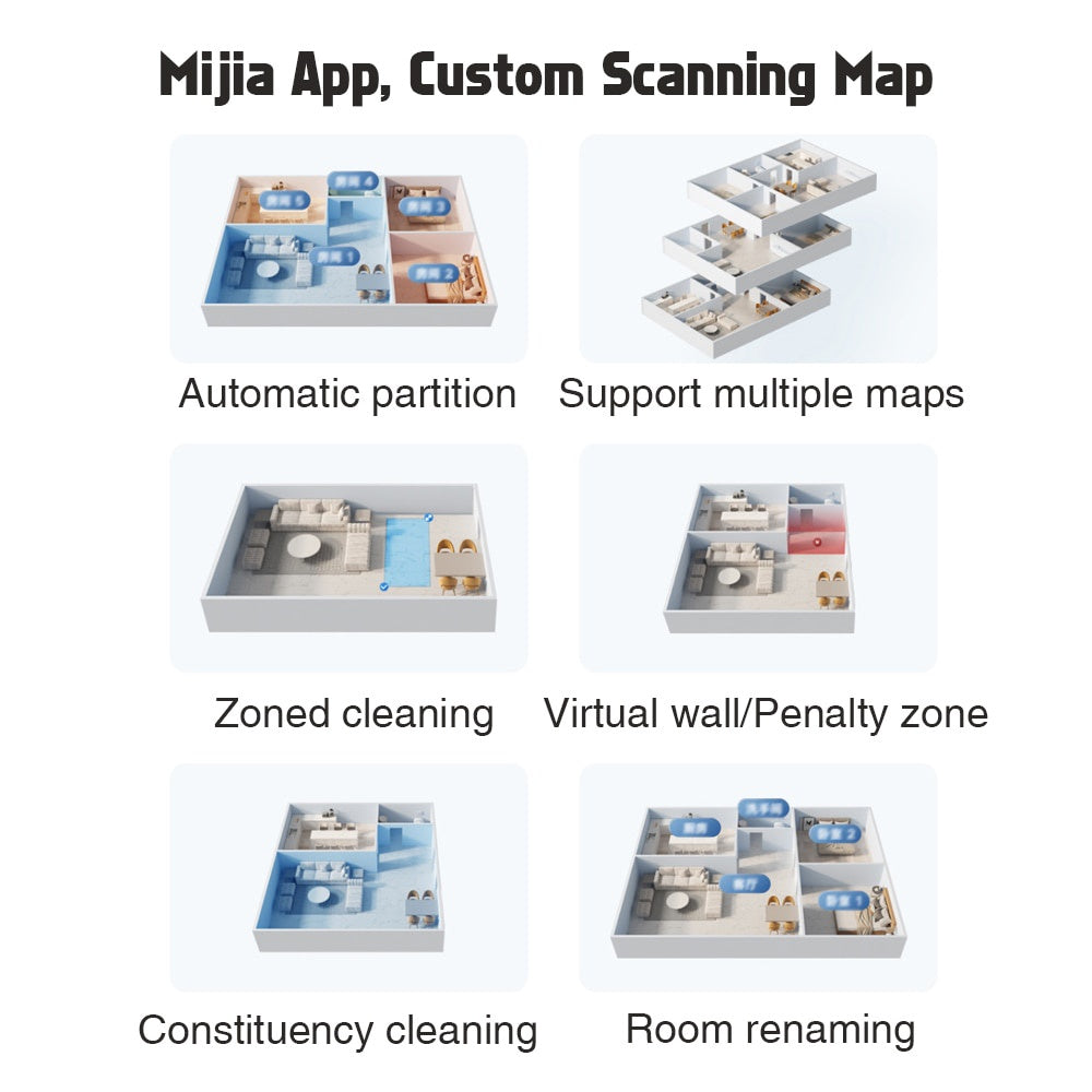 Xiaomi MIJIA Robot Vacuum Cleaner Mop 3C Mi Sweeping Mopping for Home Carpet Dust Cleaning with Smart Planne