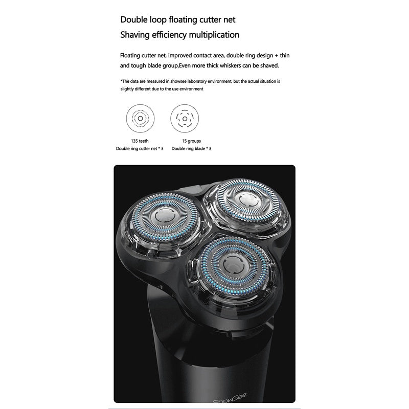 Showsee F303-BK Electric Shaver Men Dry Wet Shaver Floating Blade Razor IPX7 Waterproof Type-C Charging Beard Shaving