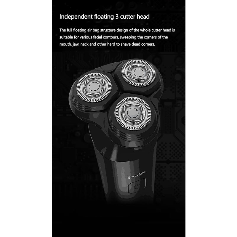 Showsee F303-BK Electric Shaver Men Dry Wet Shaver Floating Blade Razor IPX7 Waterproof Type-C Charging Beard Shaving