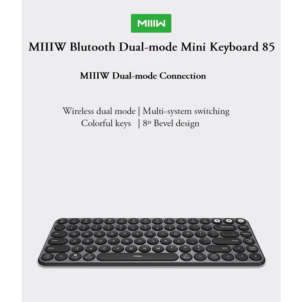 Youpin MIIIW Mini Bluetooth Dual Mode Keyboard 85 Keys 2.4GHz Multi System Wireless Keyboard For Computer Laptop Tablet