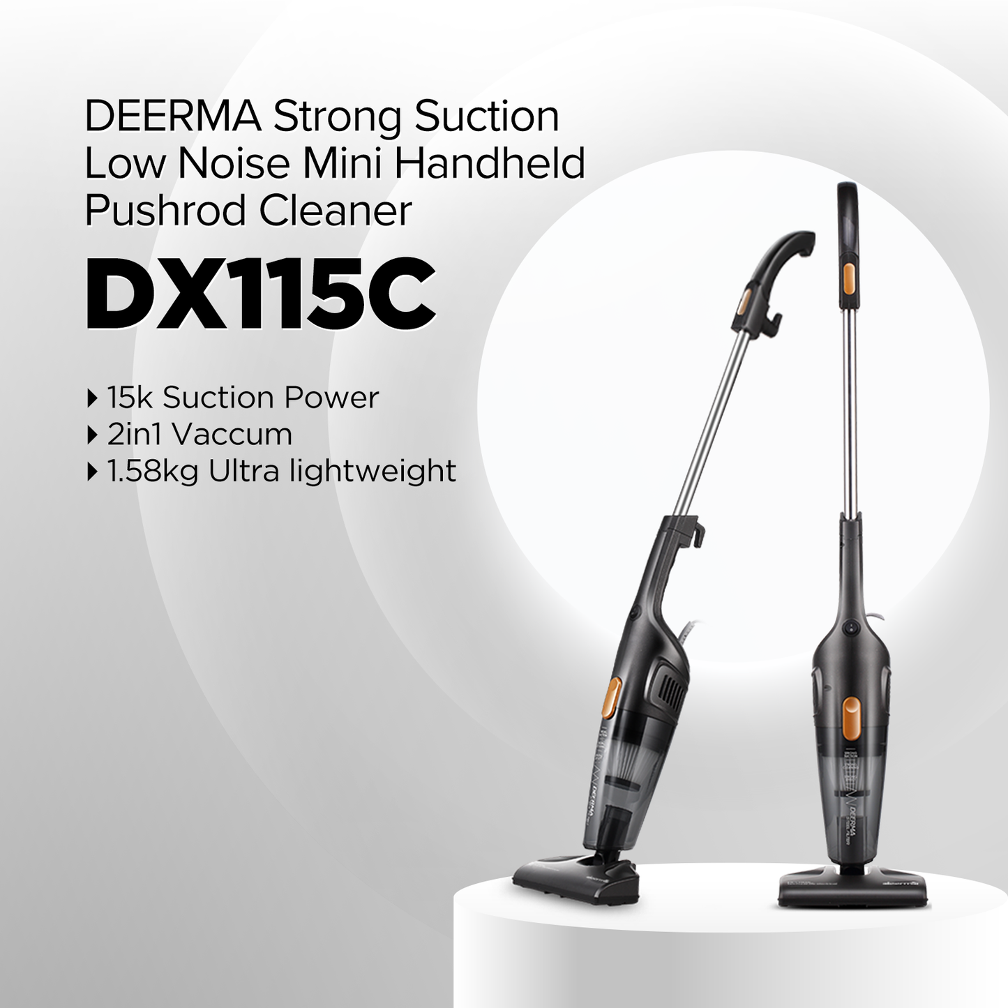 Deerma Vacuum cleaner DX115C Strong Suction Low NoiseMini Handheld Pushrod Cleaner