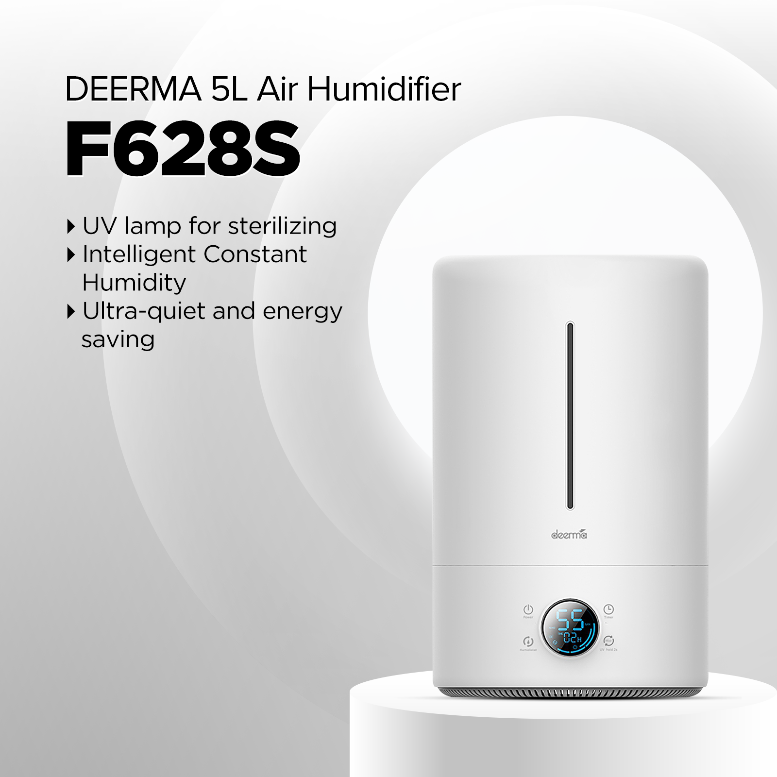 Deerma F628S 5L Air Humidifier Quiet Operation, Silent Ultrasonic, ABS Quality , LED Screen