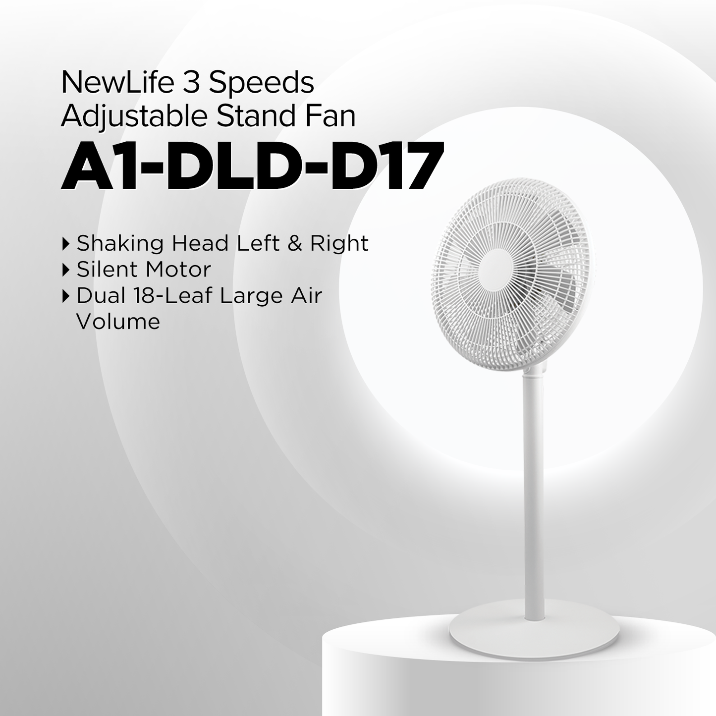 NewLife DLD-D17 Electric Stand Fan  Powerful Airflow,Three-Speed,Natural Wind,Silent Stand Fan