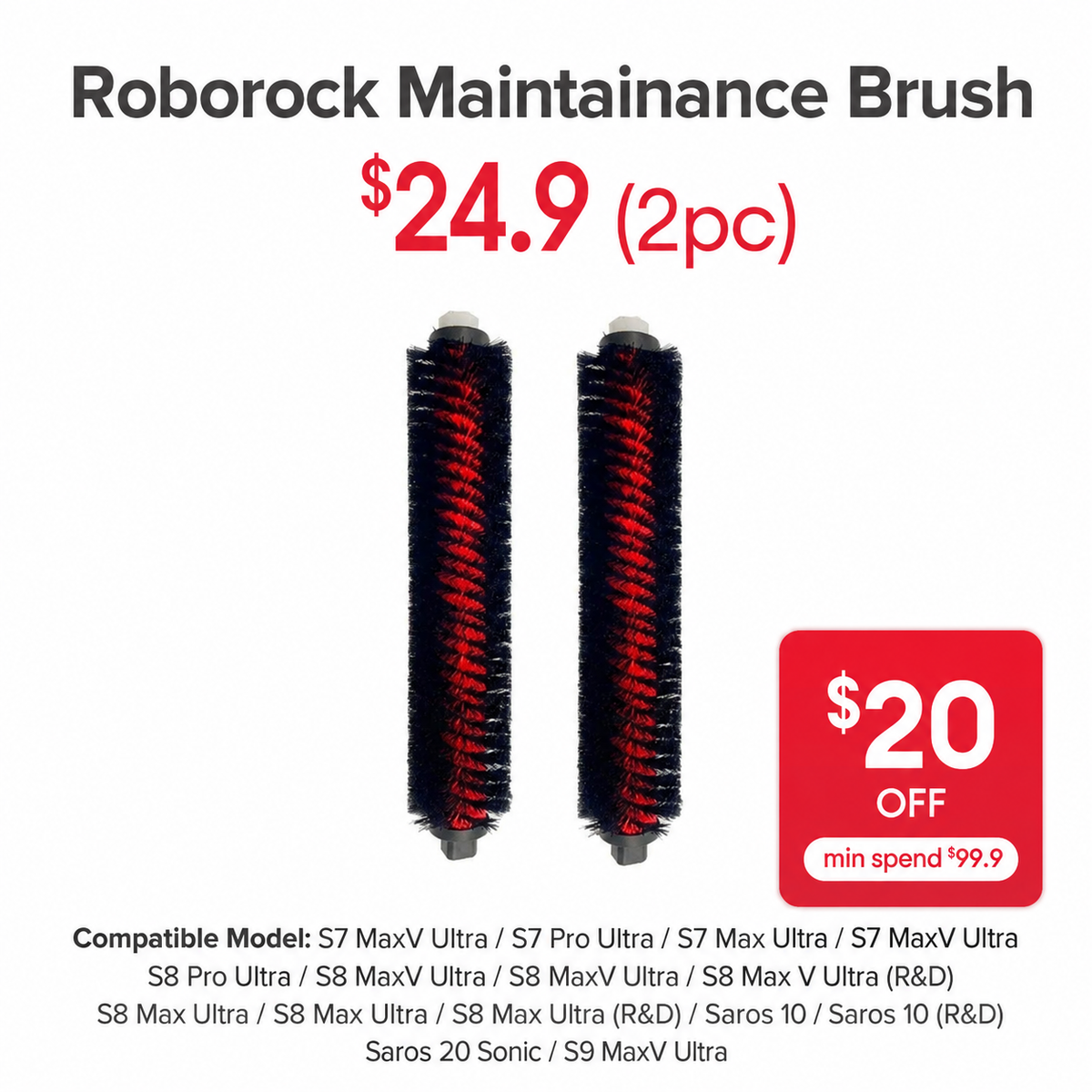 Maintainance Brush for Roborock S7 MaxV Ultra S7 Pro Ultra / S7 Max Ultra S7 Max Ultra S8 Pro Ultra / S8 Pro Ultra/saros 10/saros 10R&D/saros 20 sonic - SGD 24.90
