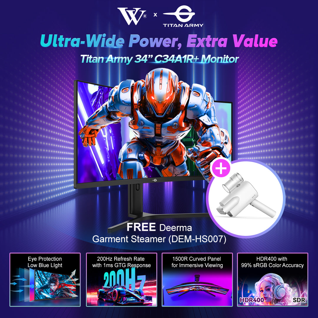 Titan Army 34" WQHD Ultra-Wide Curved Monitor, 200Hz High Refresh, 1500R Curve, 99% sRGB, Low Blue light