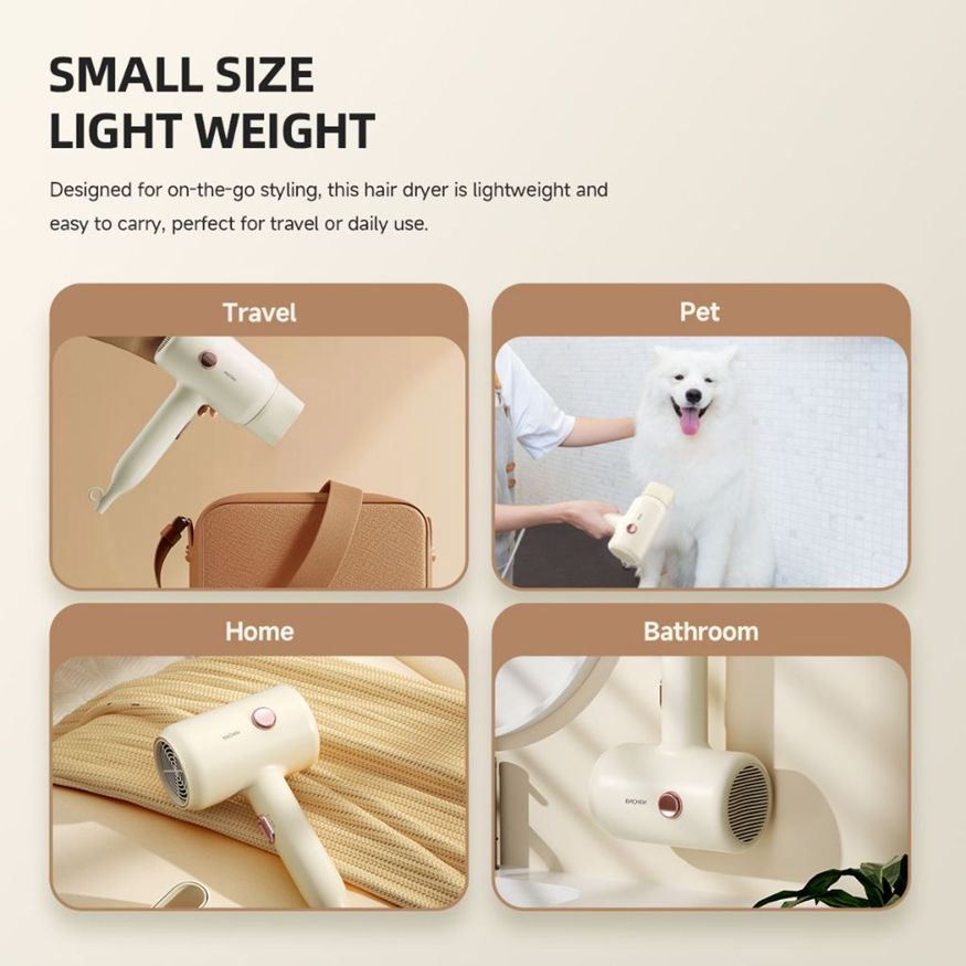 Enchen Hair Dryer Air 7 Beige  1800W one key switch hot and cold, Wind Speed Hair Car