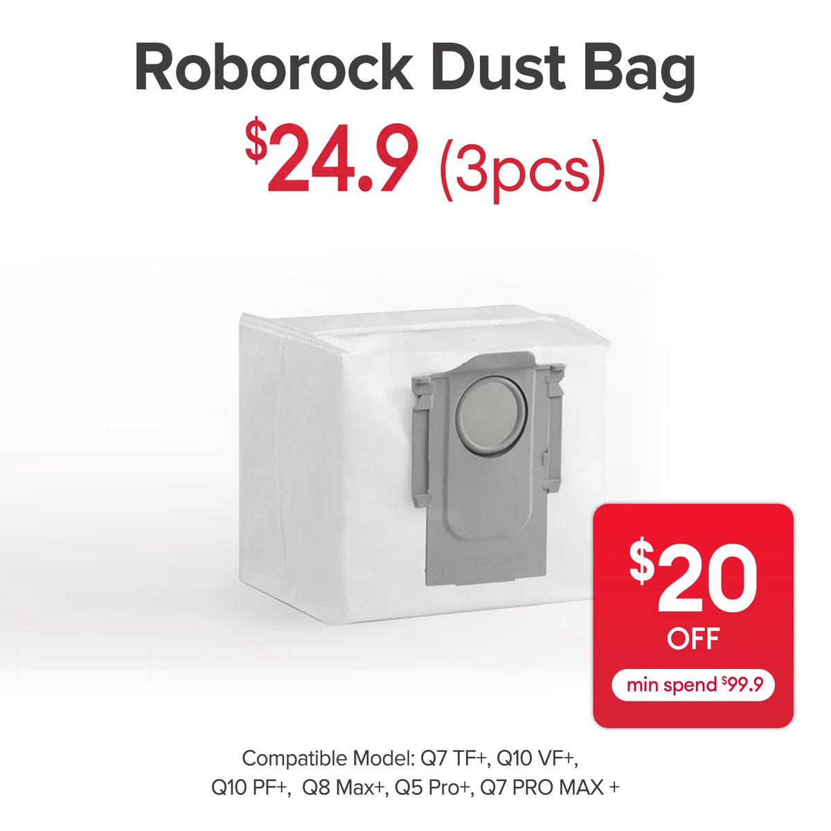 Dust Bag for Roborock Q7 TF+, Q10 VF+, Q10 PF+, Q5 Pro+, Q8 Max+ - SGD 24.90