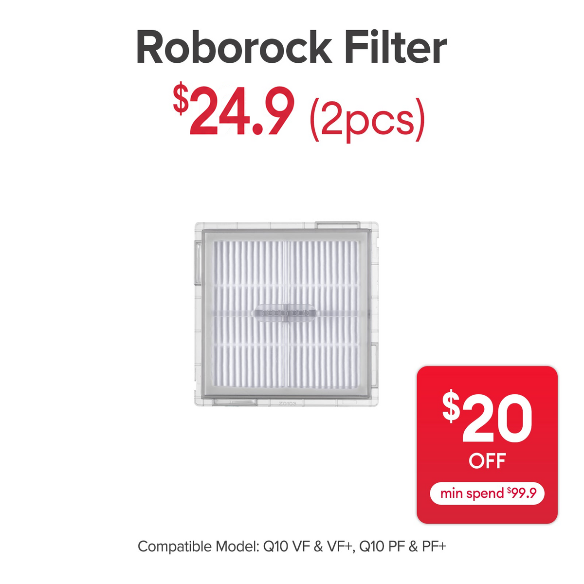 Filter for Roborock Q10 PF+, Q10 PF, Q10 VF+, Q10 VF - SGD 24.90