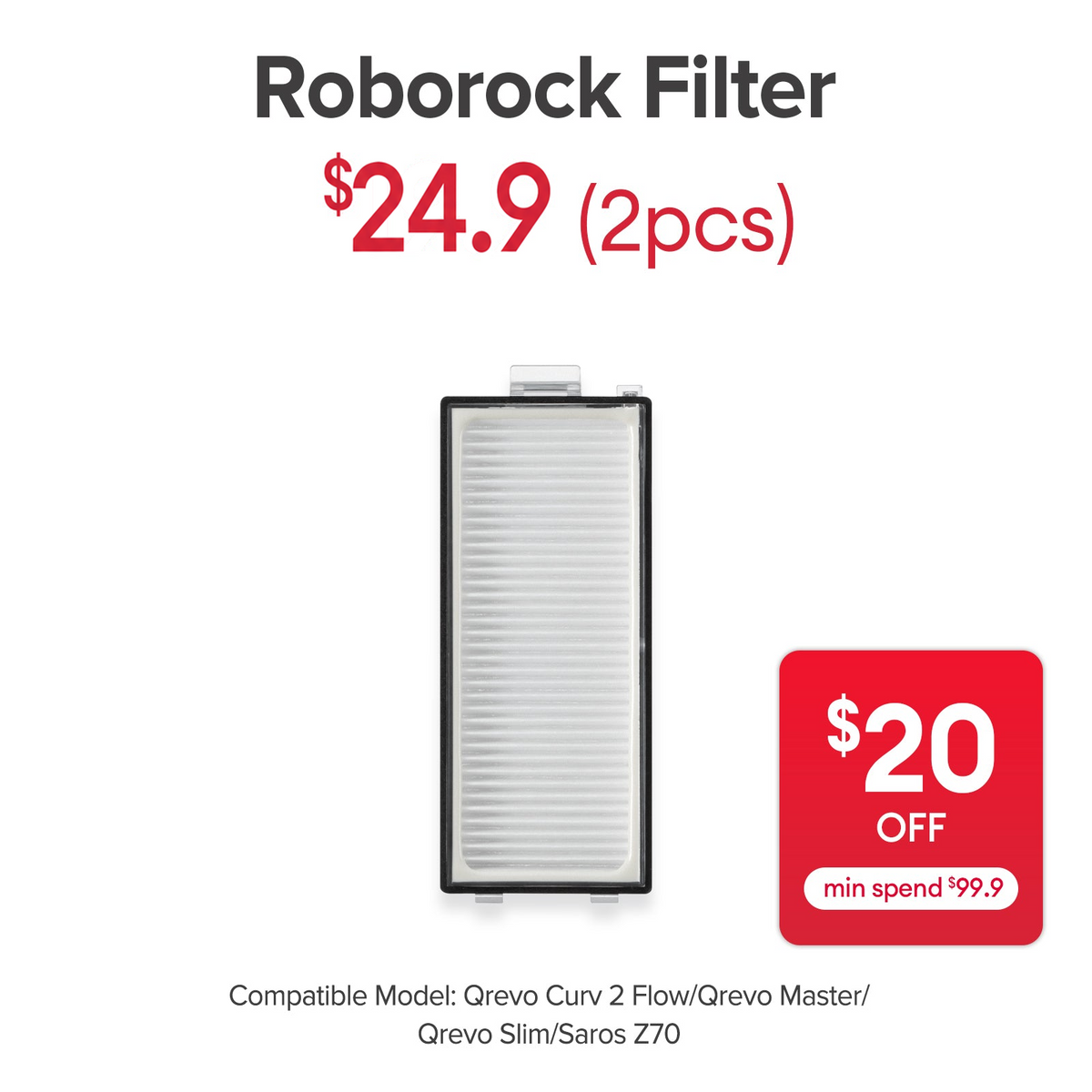 Filter for Roborock Qrevo Curv 2 Flow/Qrevo Master/Qrevo Slim/Saros Z70 - SGD 24.90