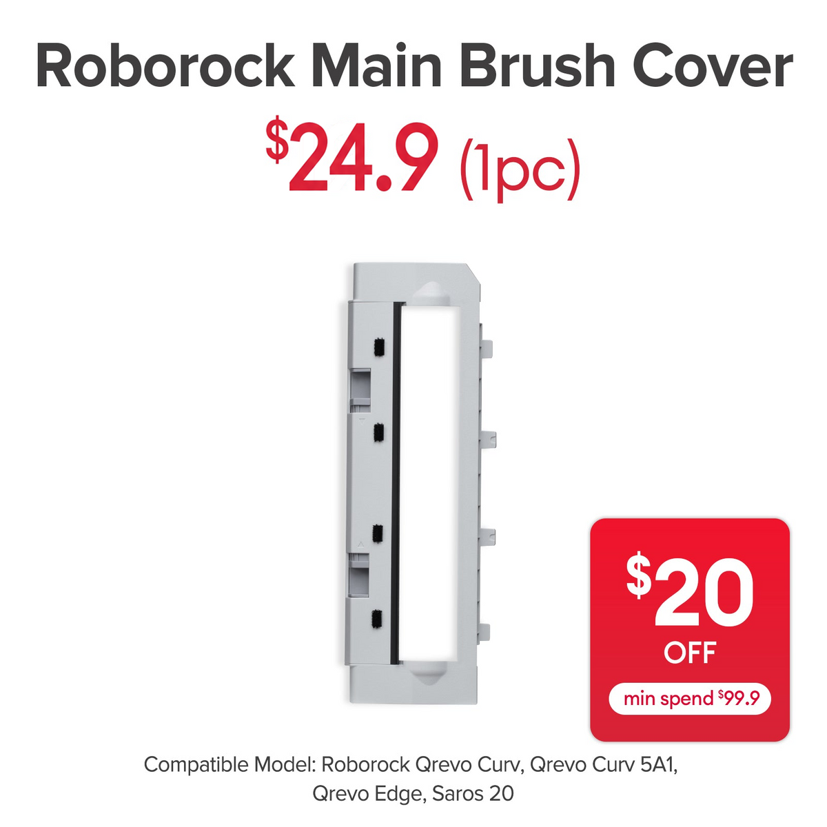 Main Brush Cover for Roborock Qrevo Curv, Qrevo Curv 5A1, Qrevo Edge,  Saros 20, Saros 20 R&D - SGD 24.90
