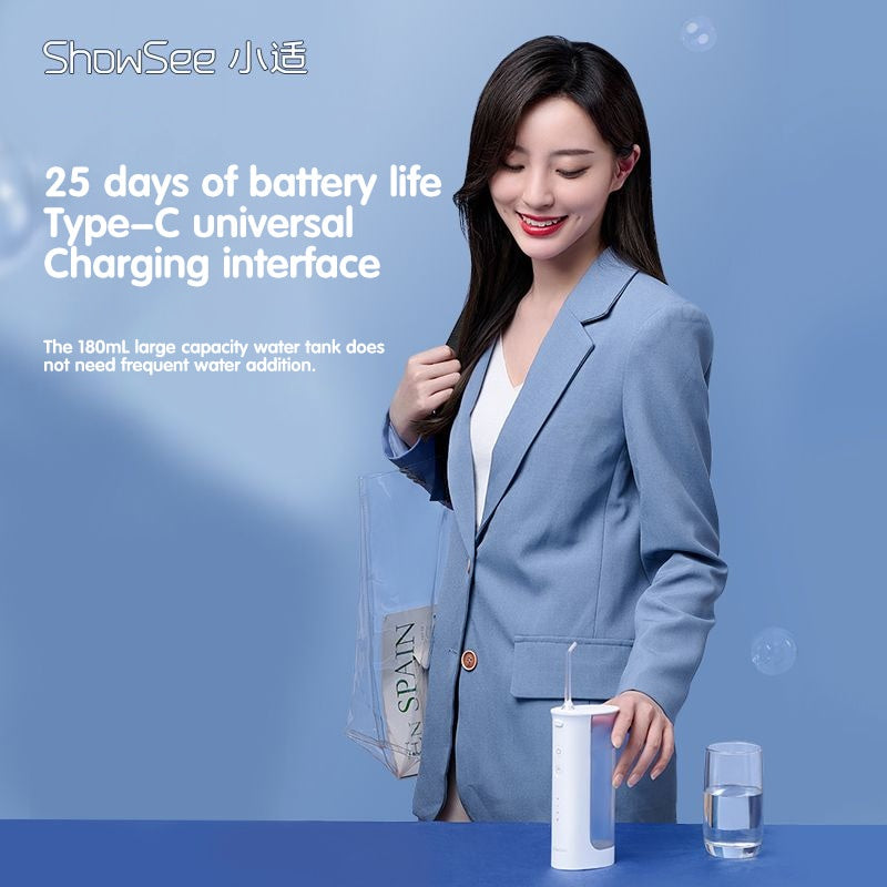 Showsee Portable Oral Irrigator Water Flosser USB Rechargeable 180ml Water Tank Waterproof Teeth Oral Flusher Tooth