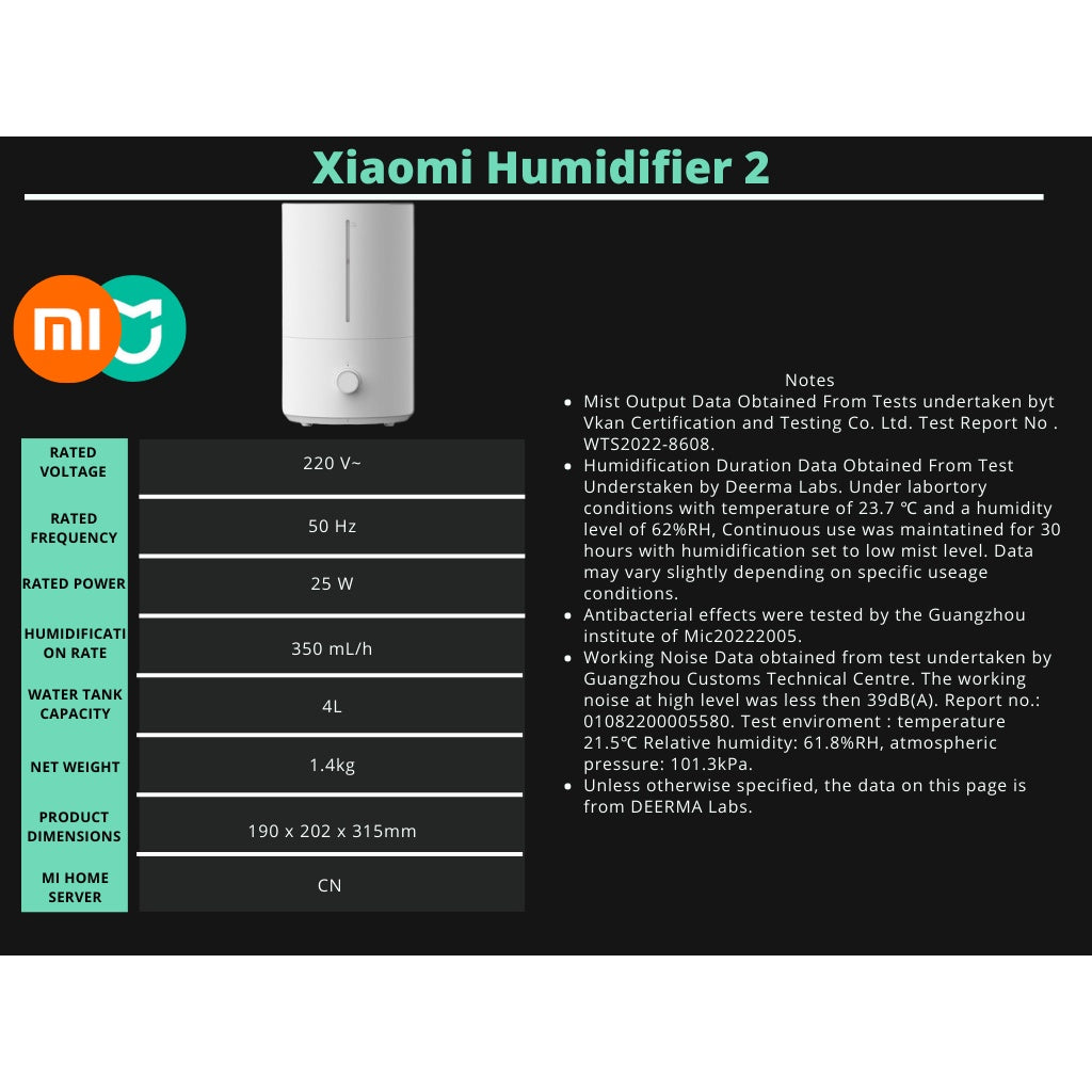 Xiaomi Humidifier Gen 2 - Smart UVC, Silver Ion, Air Purifier, Diffuser Mist
