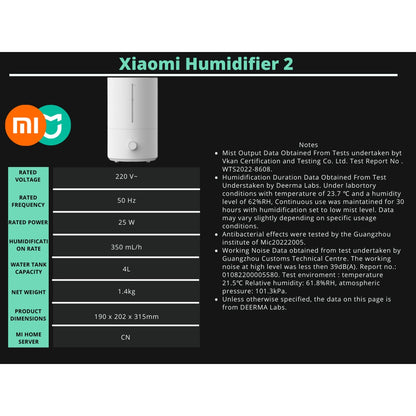 Xiaomi Humidifier Gen 2 - Smart UVC, Silver Ion, Air Purifier, Diffuser Mist