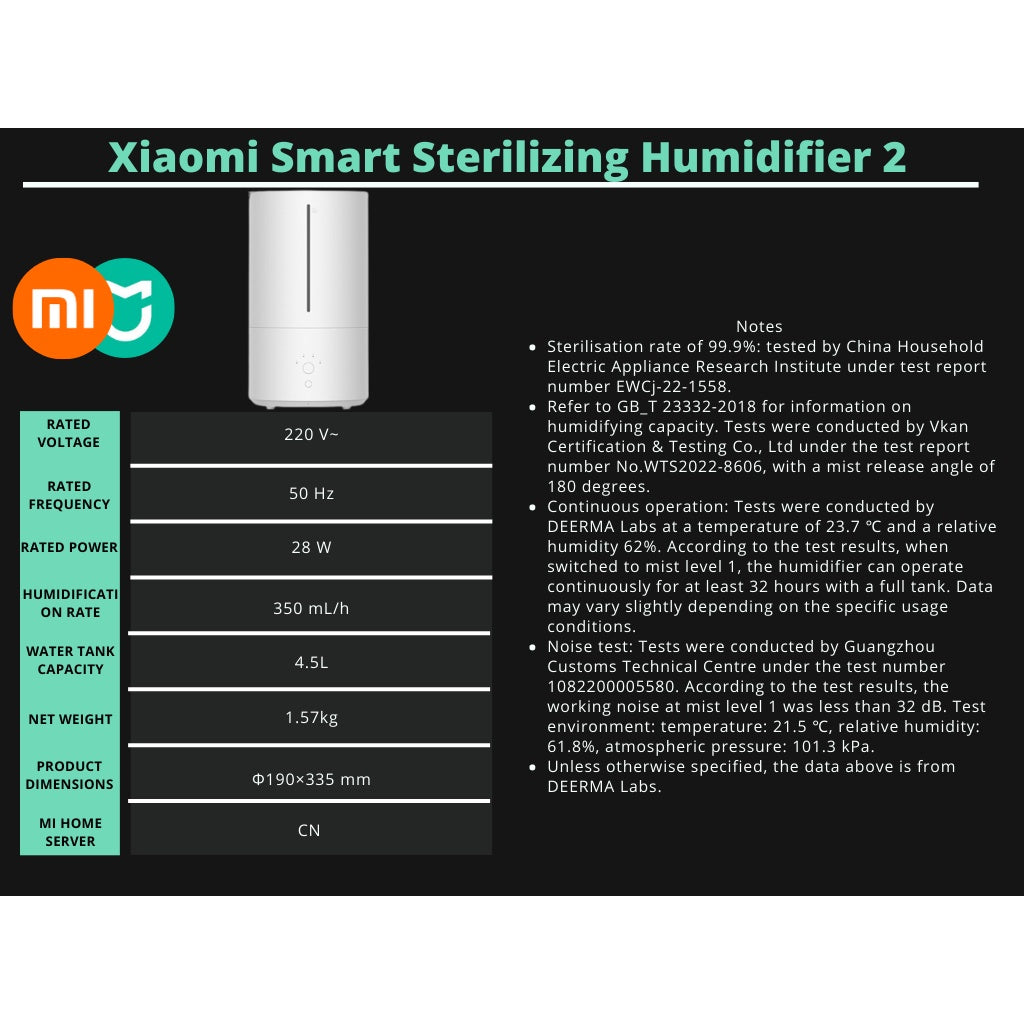 Xiaomi Humidifier Gen 2 - Smart UVC, Silver Ion, Air Purifier, Diffuser Mist