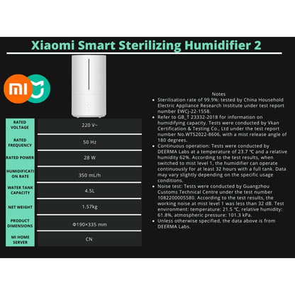 Xiaomi Humidifier Gen 2 - Smart UVC, Silver Ion, Air Purifier, Diffuser Mist