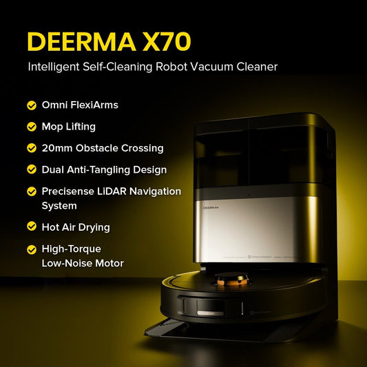 Deerma X70 Smart Vacuum Robot | Dual Brushes | 13000Pa Suction | All-in-One Base | 75°C Hot Air Dry Function