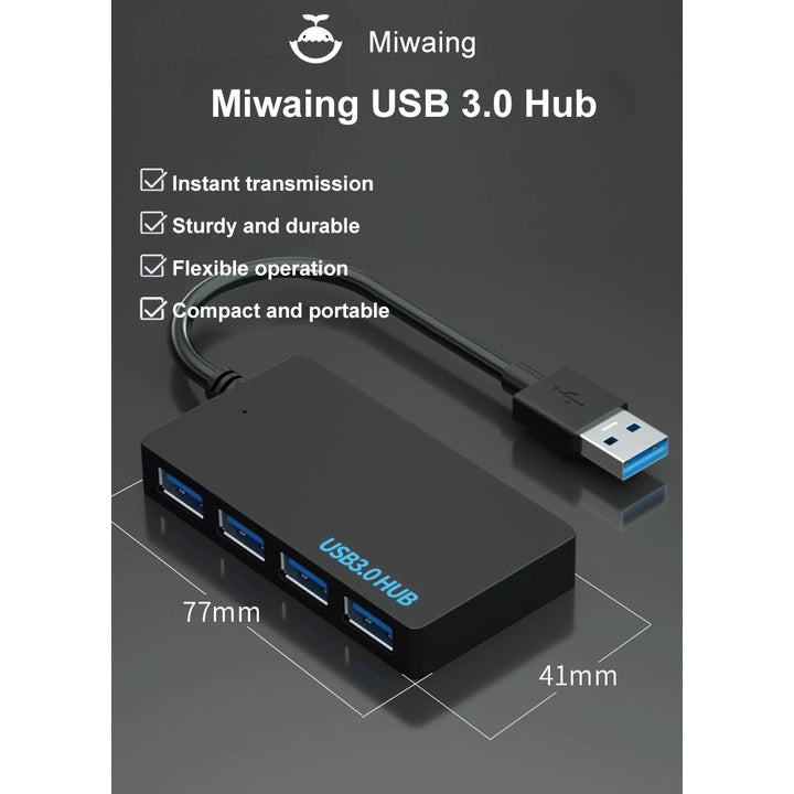 MIWAING USB 3.0 Splitter 4 USB 3.0 High-speed Transmission Durability Expand PC USB Slot USB Drivers Connect