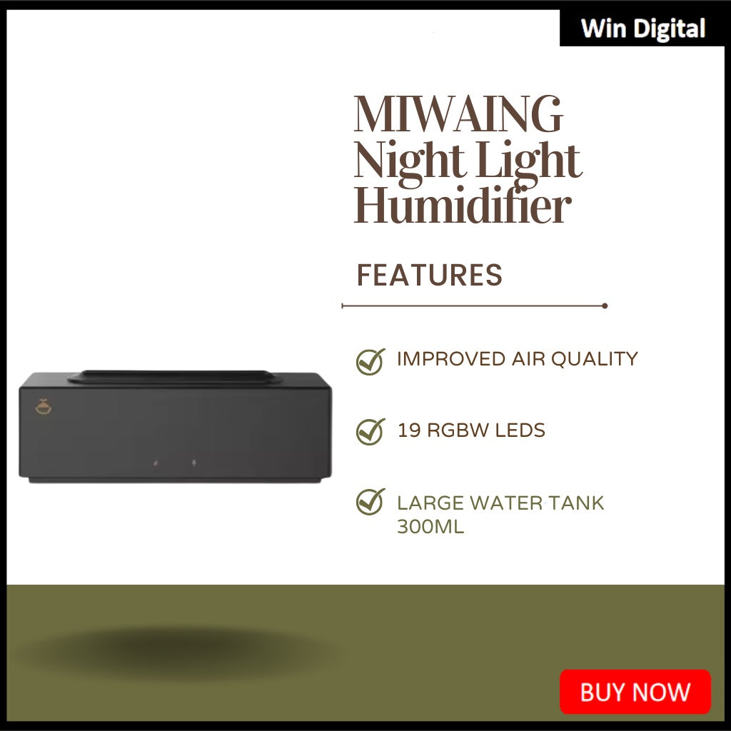 MIWAING Humidifier Built-in 19 RGBW LEDs Low Noise Rhythmic Sound-Pickup Light Effects Night Light 300ml Water Tank