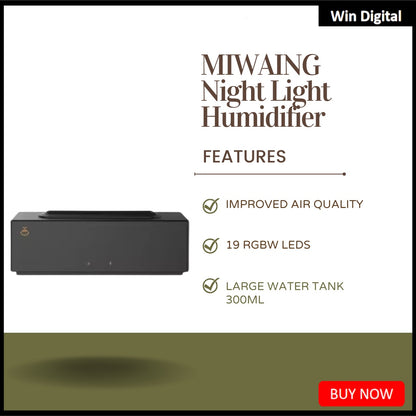 MIWAING Humidifier Built-in 19 RGBW LEDs Low Noise Rhythmic Sound-Pickup Light Effects Night Light 300ml Water Tank