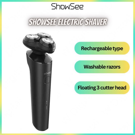Showsee F303-BK Electric Shaver Men Dry Wet Shaver Floating Blade Razor IPX7 Waterproof Type-C Charging Beard Shaving