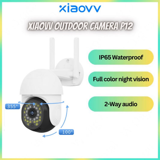 New XIAOVV Outdoor Security Cam P12 1296P FHD IPX66 Waterproof Night Vision Motion Detection PTZ Monitoring