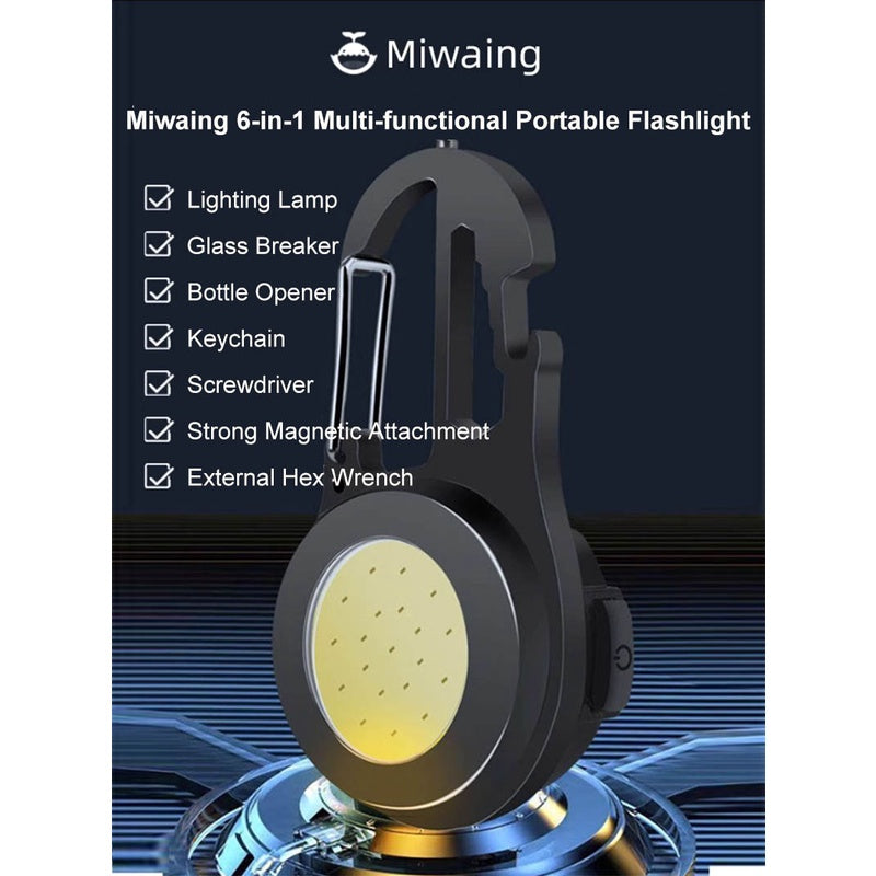 MIWAING 6 in 1 Multifunctional Portable Flashlight Aluminum-alloy Frame Rotatable High-Brightness Bottle Opener Multiple