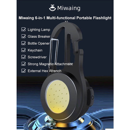 MIWAING 6 in 1 Multifunctional Portable Flashlight Aluminum-alloy Frame Rotatable High-Brightness Bottle Opener Multiple
