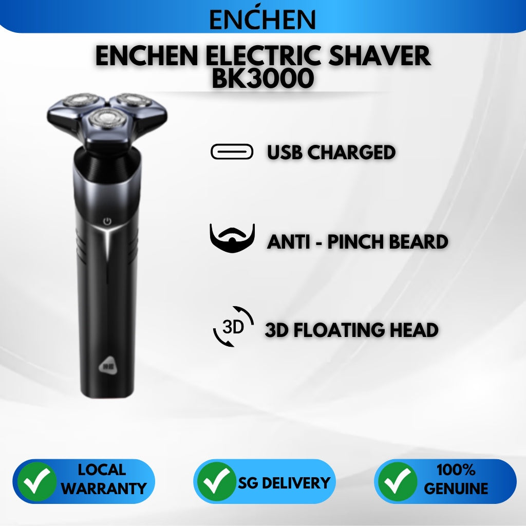 BK3000 Enchen Electric Smart Shaver Man Shaver Rechargeable ️Shark Fin Non SkidHandle Smooth & Fast Shaving