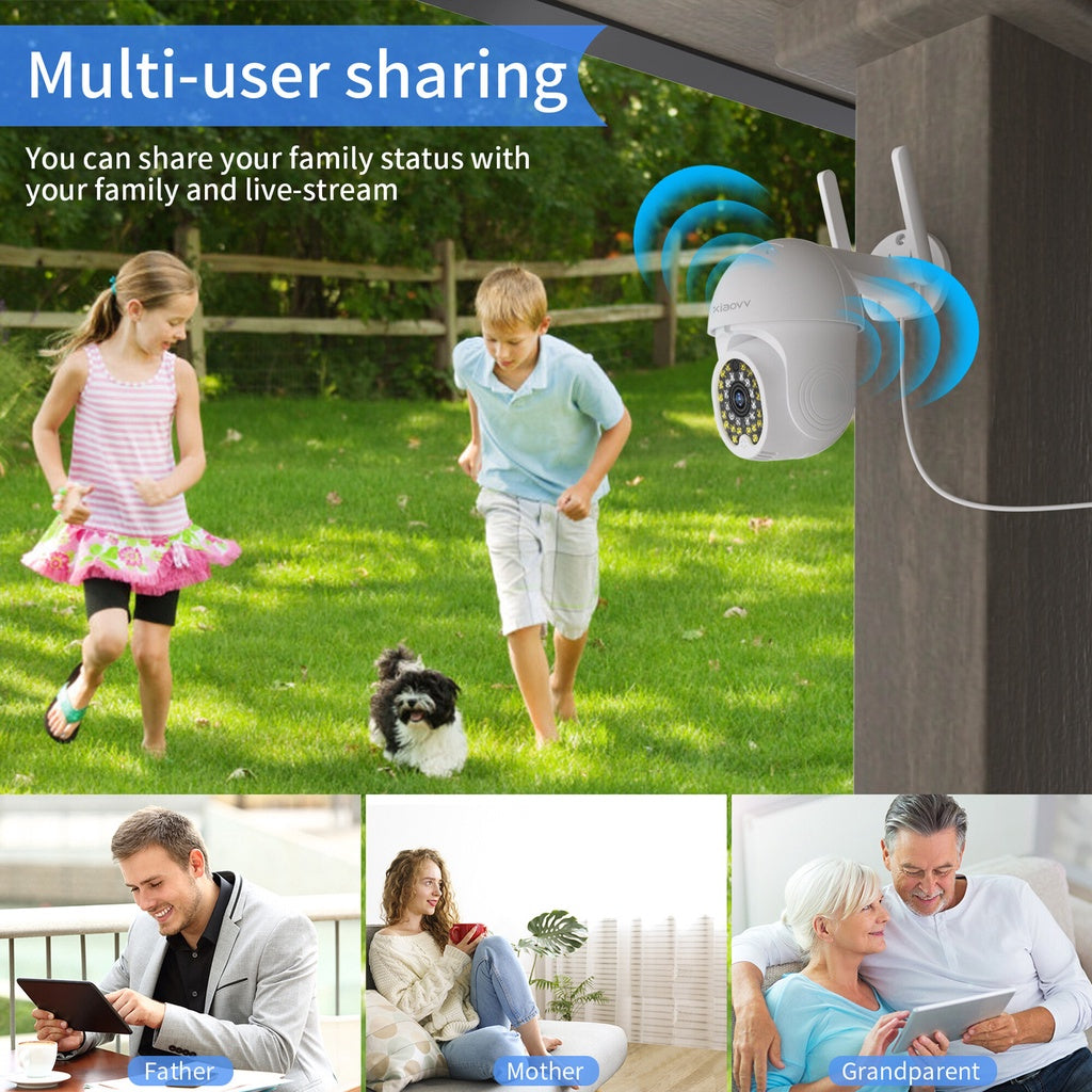 New XIAOVV Outdoor Security Cam P12 1296P FHD IPX66 Waterproof Night Vision Motion Detection PTZ Monitoring