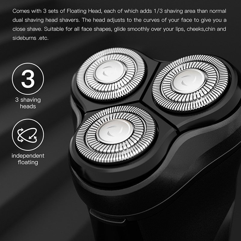 ENCHEN Warrior Electric Shaver 3D Independent Floating Heads Washable Shaving Head 5W Motor Rechargeable Rotary Razor