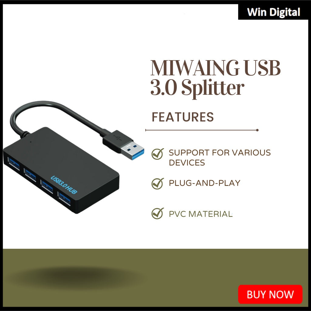 MIWAING USB 3.0 Splitter 4 USB 3.0 High-speed Transmission Durability Expand PC USB Slot USB Drivers Connect