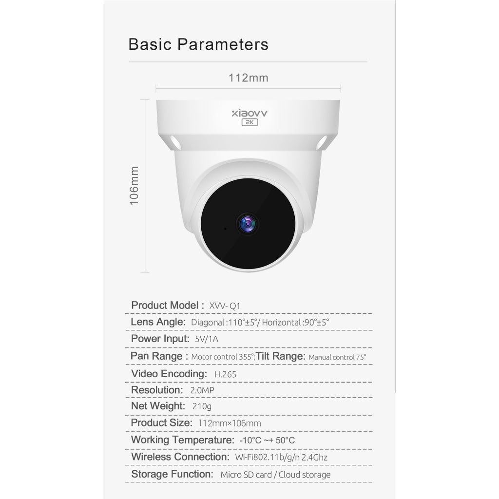 Xiaovv Smart PTZ Dome Camera Q1 1080P HD IP Camera Wifi Night Vision Home Smart Security Dome Video Surveillance