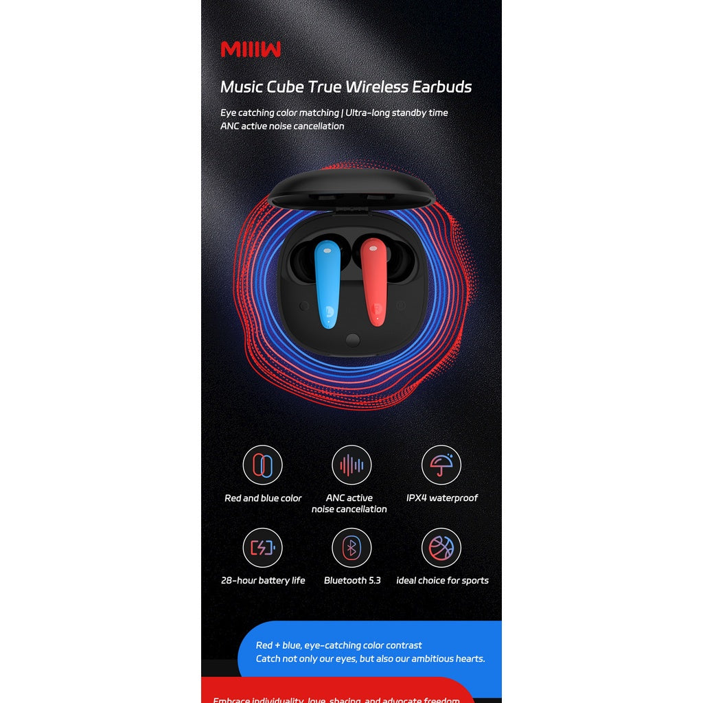 Youpin MIIW Music Cube Wireless Headphones IPX4 Waterproof Bluetooth 5.3 ANC Active Noise Canceling Sports Gaming