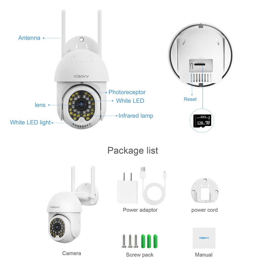 New XIAOVV Outdoor Security Cam P12 1296P FHD IPX66 Waterproof Night Vision Motion Detection PTZ Monitoring