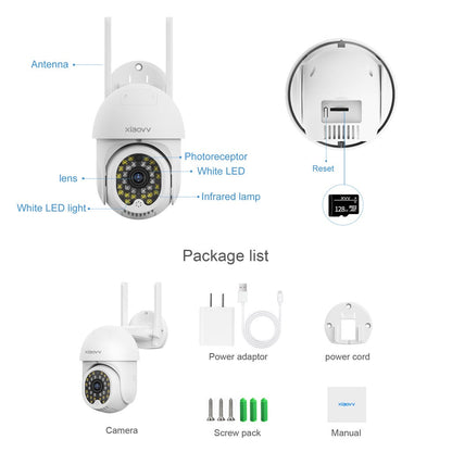 New XIAOVV Outdoor Security Cam P12 1296P FHD IPX66 Waterproof Night Vision Motion Detection PTZ Monitoring