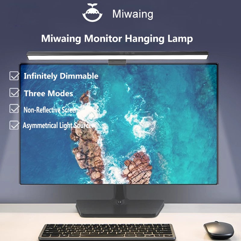 MIWAING Monitor Screen Hanging LED Light Adjustable Infinitely Dimmable No-flicker Blue-light Protection Hanging Light
