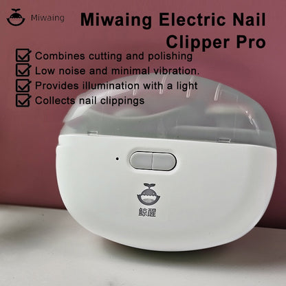 MIWAING Electric Nail Clippers Pro One-touch Auto Trimming Low Noise Built-in Lighting 2-speed With Nail Grinding Disc