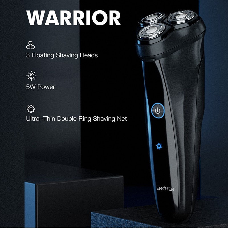 ENCHEN Warrior Electric Shaver 3D Independent Floating Heads Washable Shaving Head 5W Motor Rechargeable Rotary Razor