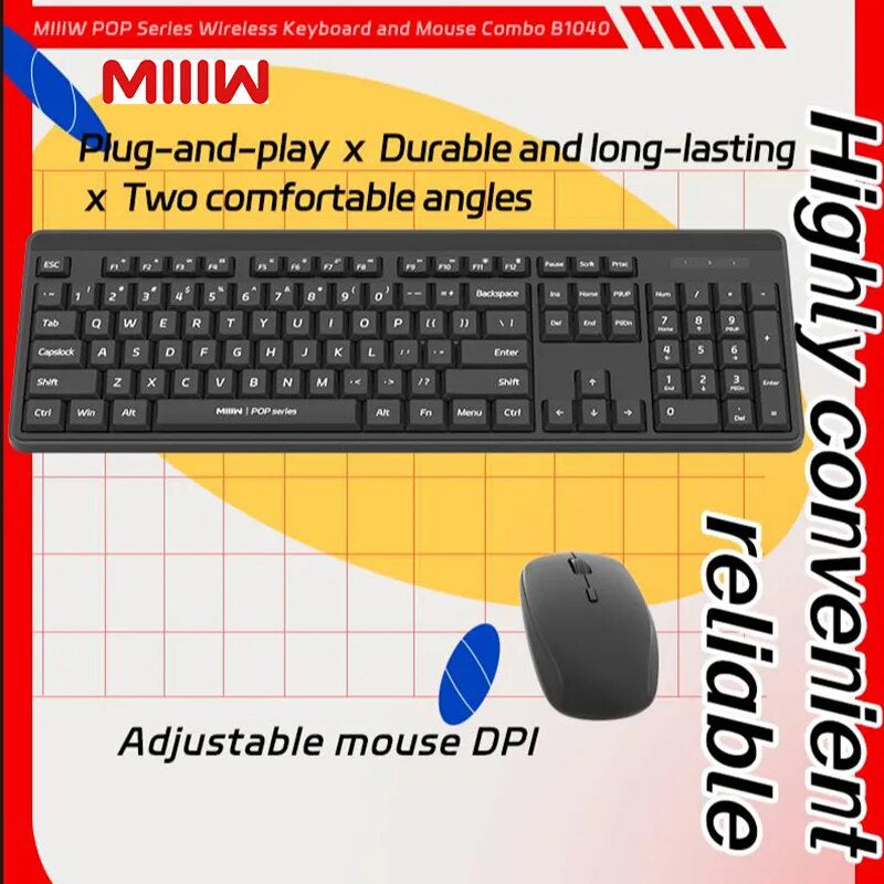 new MIIIW B1040 Keyboard Mouse Combo Set 4DPI Durable 12 Multimedia Function Key Full Size 104-Keys