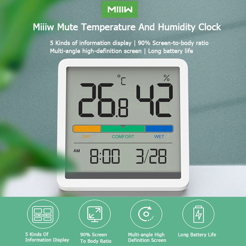 MIIIW Mute Temperature Humidity Clock Digital Hygrometer Alarm Clock Indoor Thermometer Humidity