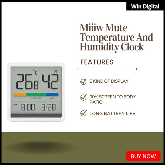Original Miiiw Mute Temperature Humidity Clock Home Indoor High-precision Baby Room Temperature Monitor Huge LCD Screen