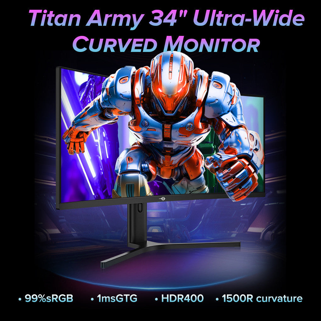 Titan Army 34" WQHD Ultra-Wide Curved Monitor, 200Hz High Refresh, 1500R Curve, 99% sRGB, Low Blue light