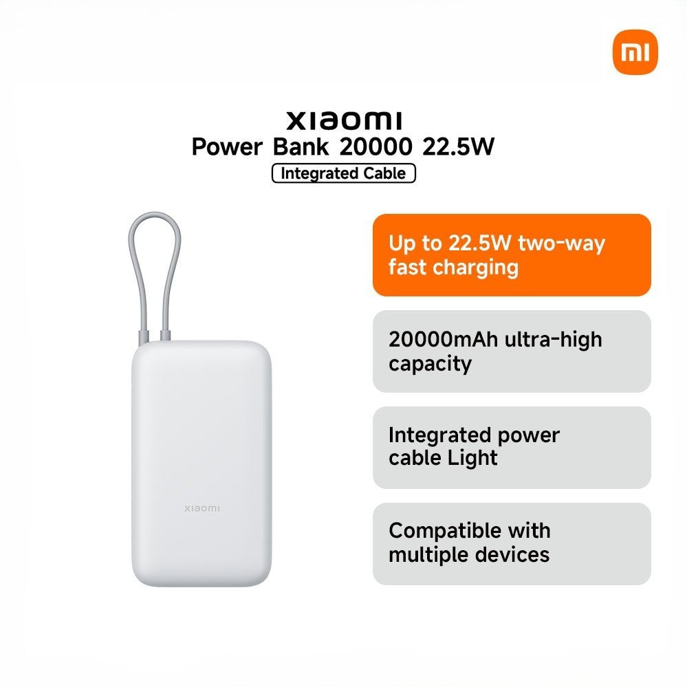 Xiaomi Power Bank 20000mAh (Integrated Cable) | Up to 22.5W two-way fast charging, 20000mAh ultra-high capacity