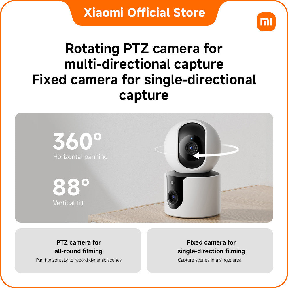 Xiaomi Smart Camera C300 Dual｜Two-directional shooting｜PTZ Camera Viewing Angle｜Full colour night vision
