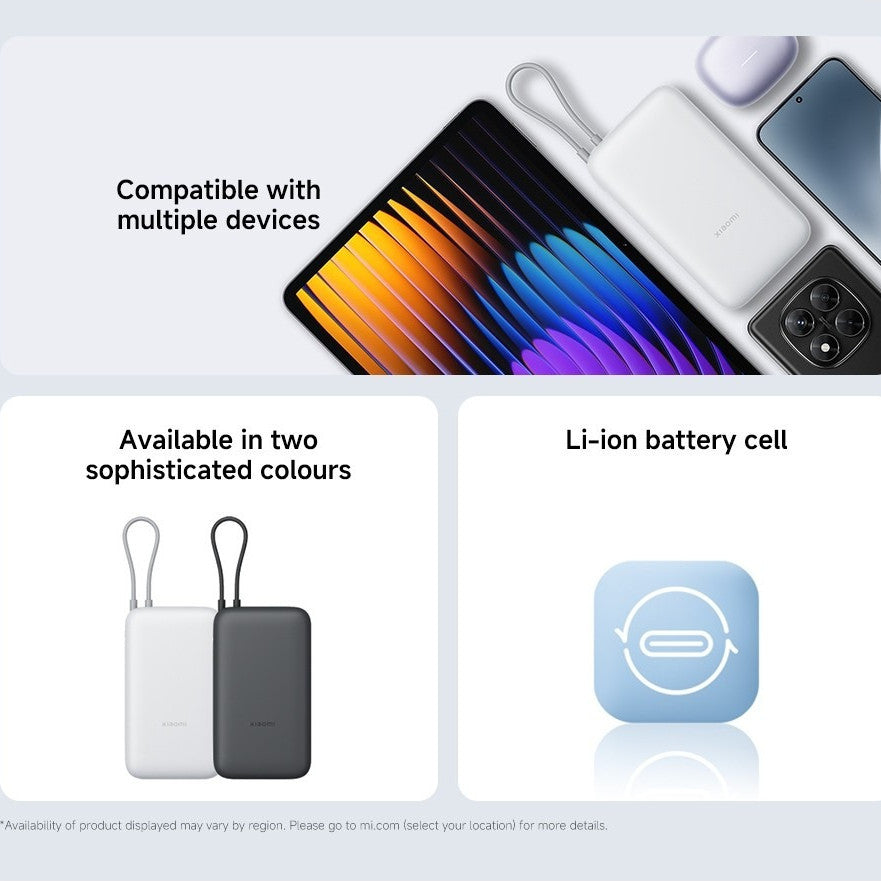 Xiaomi Power Bank 20000mAh (Integrated Cable) | Up to 22.5W two-way fast charging, 20000mAh ultra-high capacity