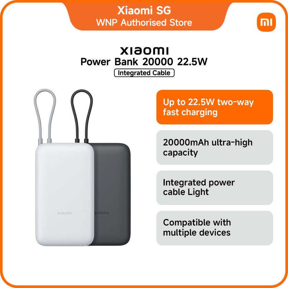 Xiaomi Power Bank 20000mAh (Integrated Cable) | Up to 22.5W two-way fast charging, 20000mAh ultra-high capacity