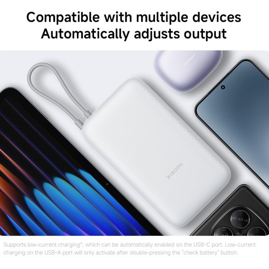 Xiaomi Power Bank 20000mAh (Integrated Cable) | Up to 22.5W two-way fast charging, 20000mAh ultra-high capacity